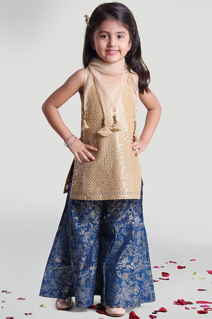 Blue Palazzo Pant Set For Girls by Mini Chic