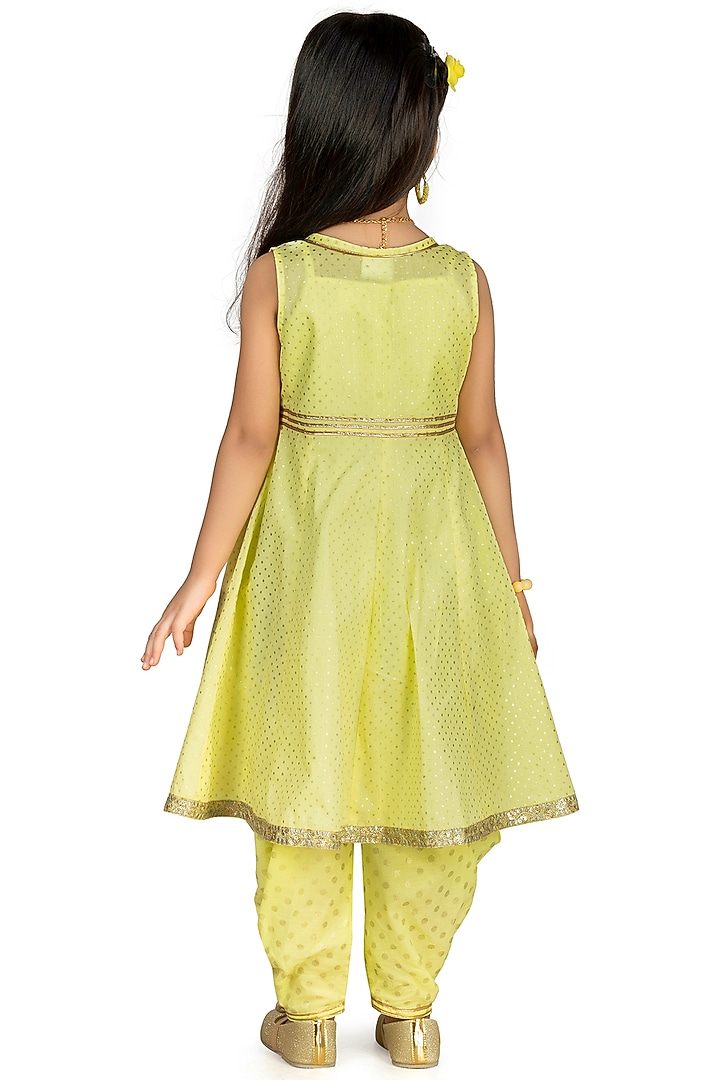 Lime Green & Yellow Cowl Pant Set For Girls by Mini Chic at Pernia's Pop Up Shop