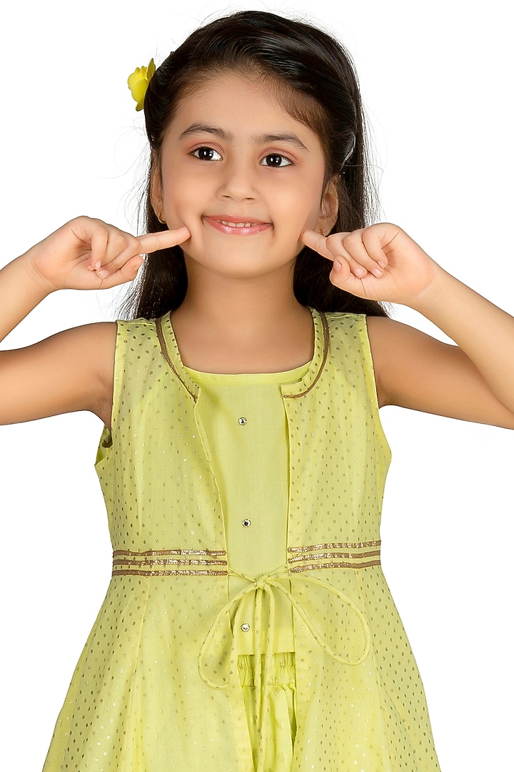 Lime Green & Yellow Cowl Pant Set For Girls by Mini Chic at Pernia's Pop Up Shop