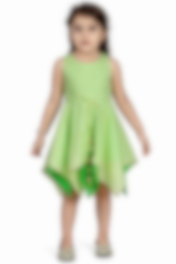 Lime Green Cotton Frock For Girls by Mini Chic