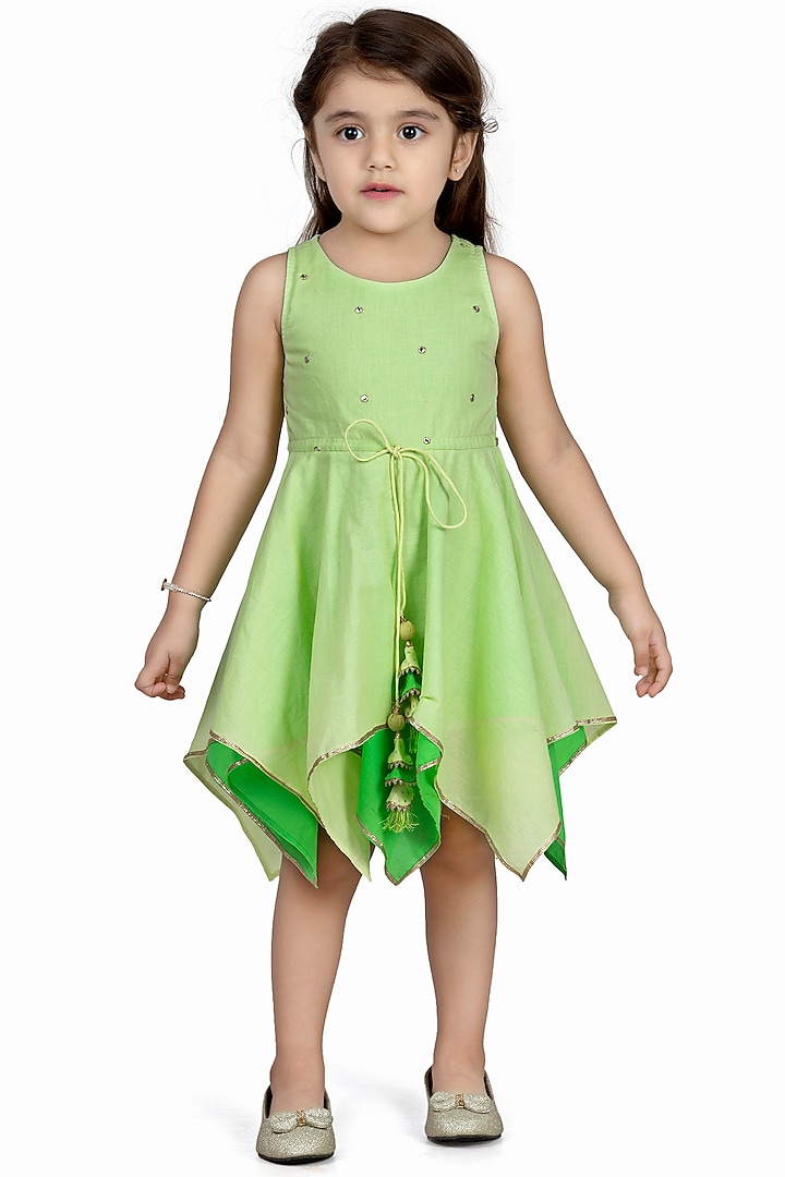 Lime Green Cotton Frock For Girls by Mini Chic