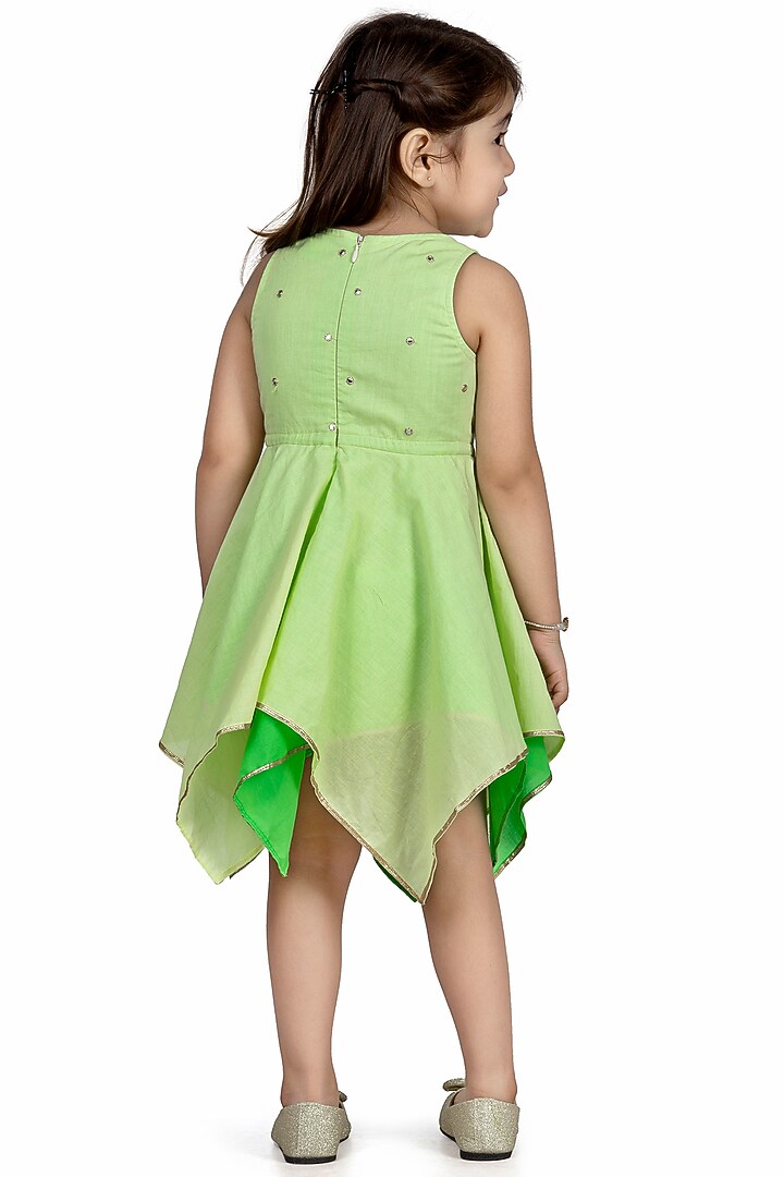 Lime Green Cotton Frock For Girls by Mini Chic at Pernia's Pop Up Shop