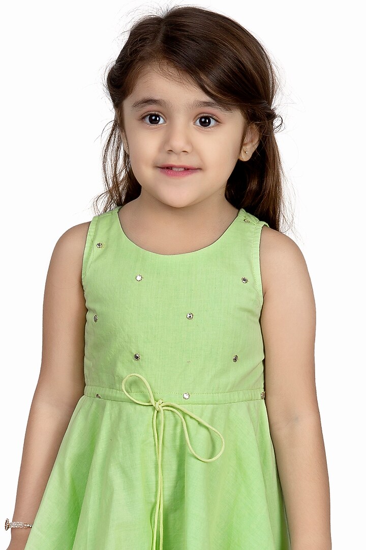 Lime Green Cotton Frock For Girls by Mini Chic at Pernia's Pop Up Shop