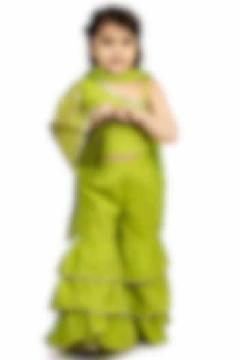 Lime Green Cotton Sharara Set For Girls by Mini Chic