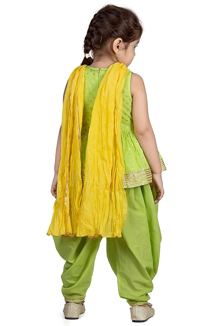 Lime Green Embroidered Cowl Pant Set For Girls by Mini Chic at Pernia's Pop Up Shop