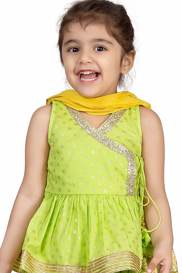 Lime Green Embroidered Cowl Pant Set For Girls by Mini Chic at Pernia's Pop Up Shop