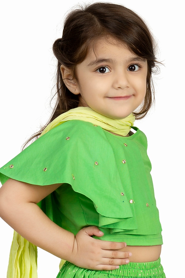 Mint Green Printed Skirt Set For Girls by Mini Chic at Pernia's Pop Up Shop