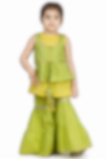 Lime Green & Yellow Sharara Set For Girls by Mini Chic