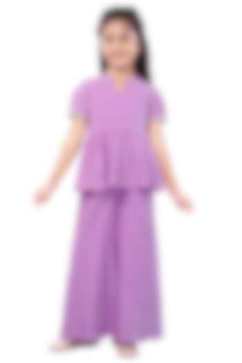 Purple Schiffli Palazzo Pant Set For Girls by Mini Chic at Pernia's Pop Up Shop