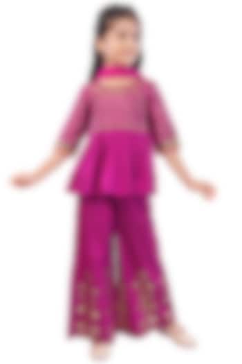 Fuchsia Pink Printed Palazzo Pant Set For Girls by Mini Chic at Pernia's Pop Up Shop