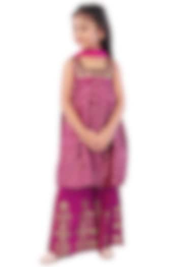 Fuchsia Pink Foil Printed Palazzo Pant Set For Girls by Mini Chic at Pernia's Pop Up Shop