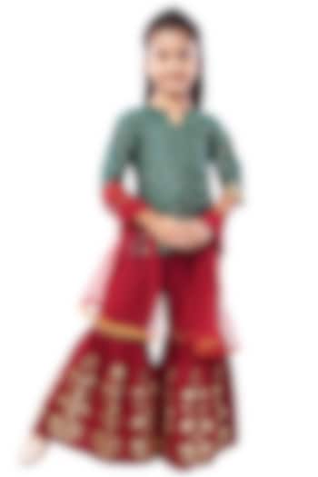 Maroon Foil Printed Palazzo Pant Set For Girls by Mini Chic at Pernia's Pop Up Shop