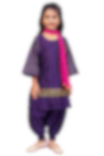 Purple Silk Dhoti Set For Girls by Mini Chic at Pernia's Pop Up Shop