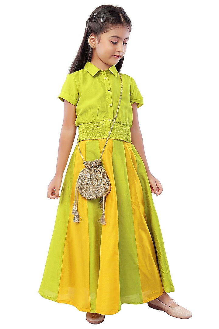 Multi-Colored Silk Skirt Set For Girls by Mini Chic at Pernia's Pop Up Shop