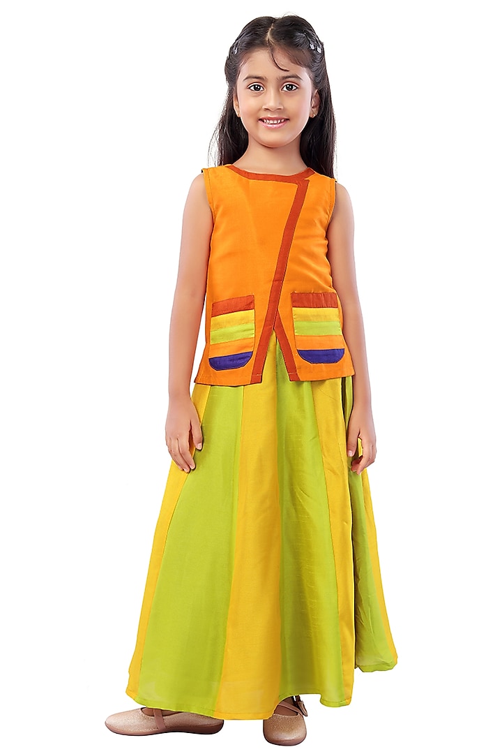 Multi-Colored Crepe Skirt Set For Girls by Mini Chic at Pernia's Pop Up Shop