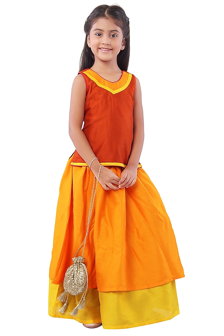 Multi-Colored Crepe Silk Skirt Set For Girls by Mini Chic at Pernia's Pop Up Shop