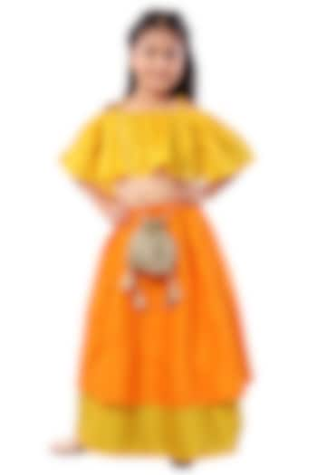 Orange & Yellow Crepe Skirt Set For Girls by Mini Chic at Pernia's Pop Up Shop