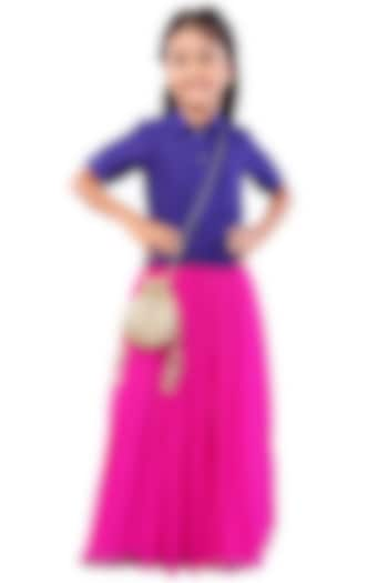 Fuchsia Pink Crepe Skirt Set For Girls by Mini Chic at Pernia's Pop Up Shop