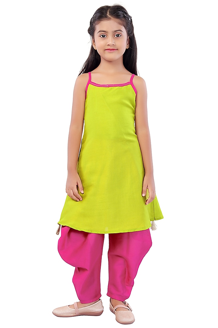 Fuchsia Pink Crepe Pant Set For Girls by Mini Chic at Pernia's Pop Up Shop