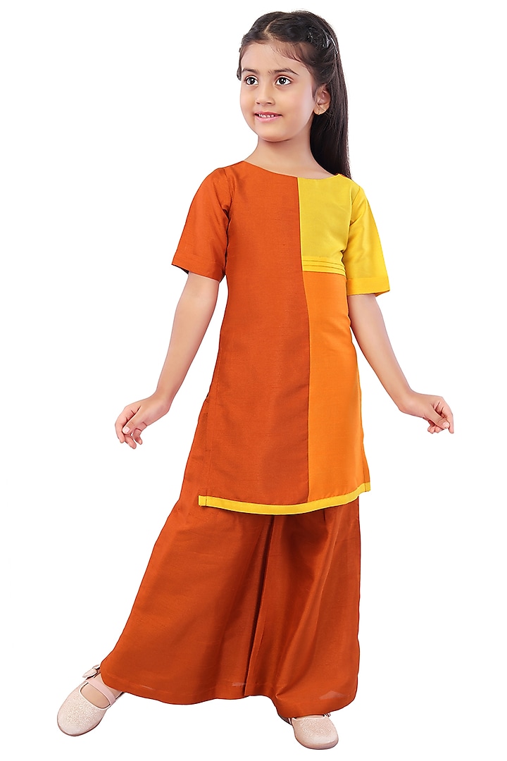 Orange Crepe Silk Palazzo Pant Set For Girls by Mini Chic at Pernia's Pop Up Shop