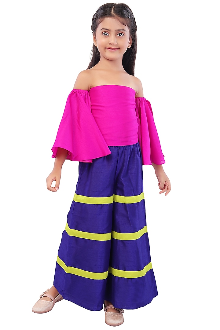 Purple Crepe Silk Palazzo Pant Set For Girls by Mini Chic at Pernia's Pop Up Shop