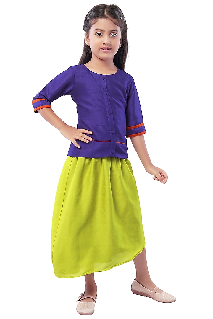 Green Crepe Skirt Set For Girls by Mini Chic at Pernia's Pop Up Shop