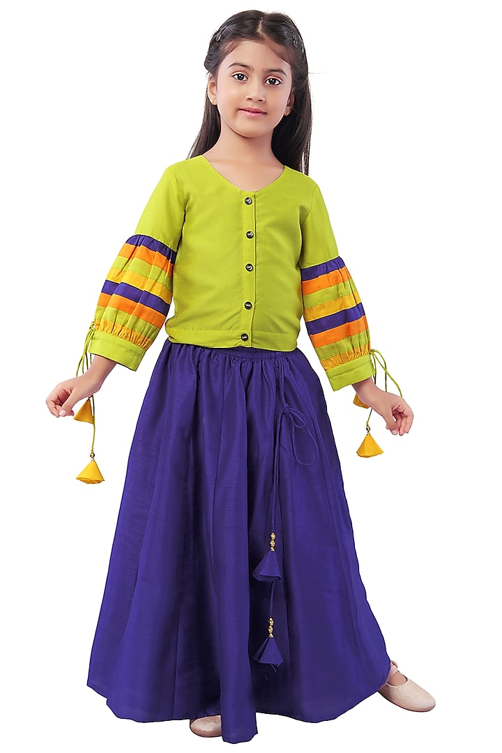 Purple Silk Skirt Set For Girls by Mini Chic at Pernia's Pop Up Shop