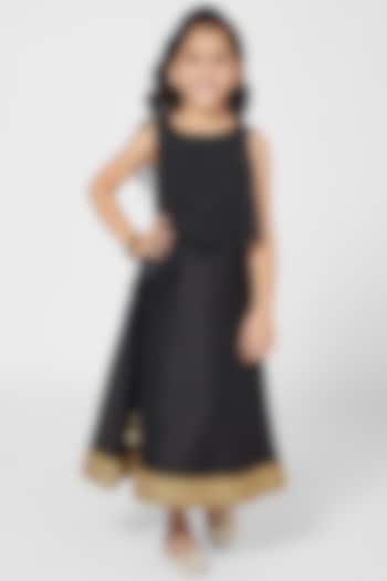 Black Raw Silk Gown For Girls by Mini Chic