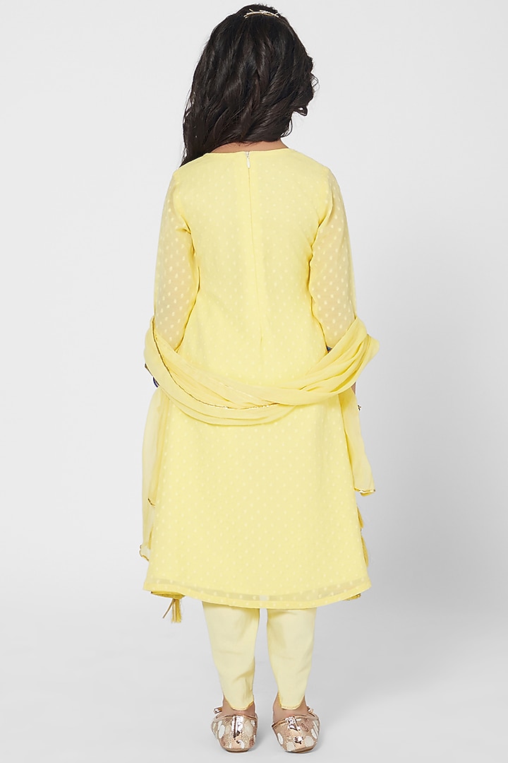 Yellow Embroidered Anarkali Set For Girls by Mini Chic at Pernia's Pop Up Shop