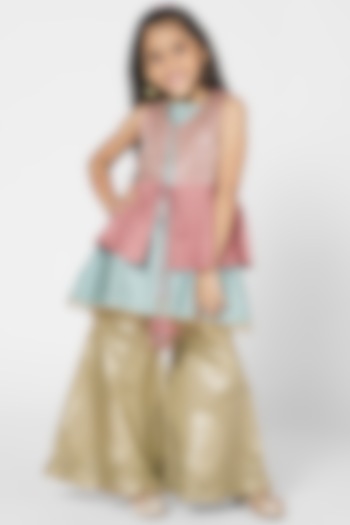 Pink Embroidered Jacket Set For Girls by Mini Chic at Pernia's Pop Up Shop