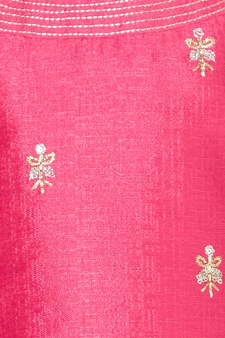 Khaki Raw Silk Sharara Set For Girls by Mini Chic at Pernia's Pop Up Shop