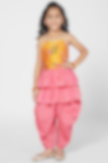 Yellow & Pink Polyester Dhoti Set For Girls by Mini Chic