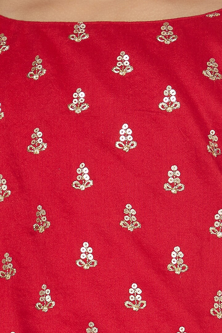 Red Polyester Lehenga Set For Girls by Mini Chic at Pernia's Pop Up Shop