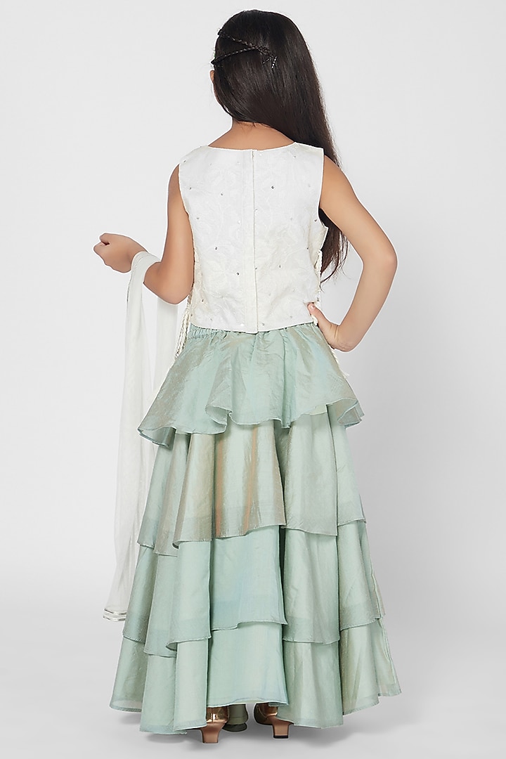 Green Blended Fabric Lehenga Set For Girls by Mini Chic at Pernia's Pop Up Shop