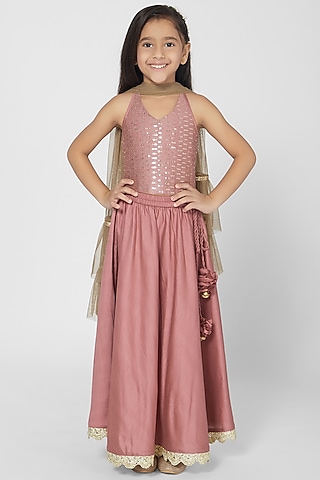 Rose Chanderi Lehenga Set For Girls by Mini Chic