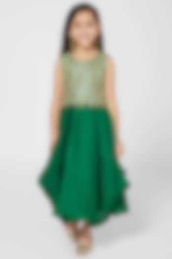 Green Tikki Embroidered Dress For Girls by Mini Chic