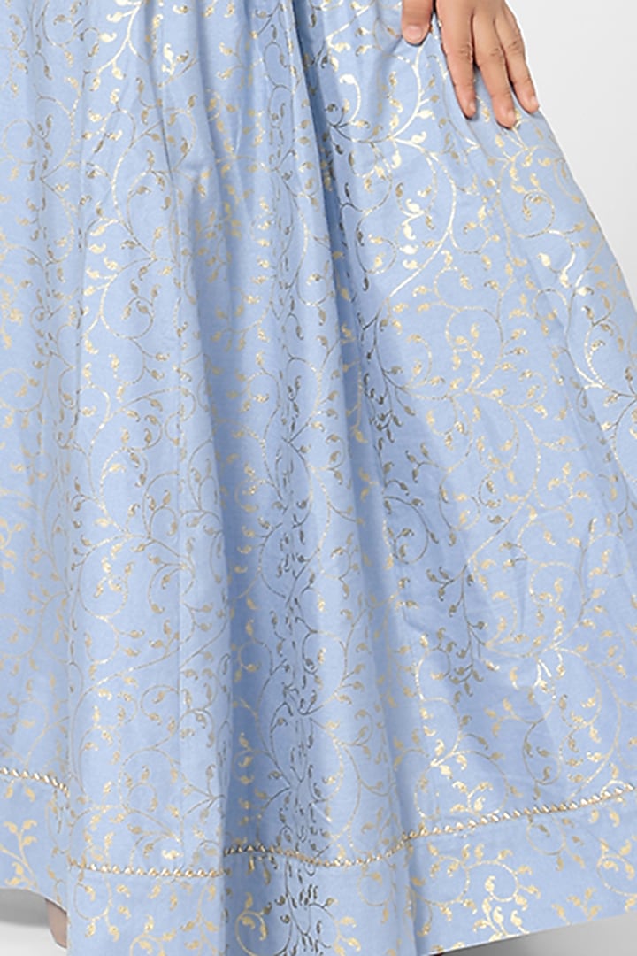 Buoyant Blue Foil Printed Kurta Set For Girls by Mini Chic at Pernia's Pop Up Shop