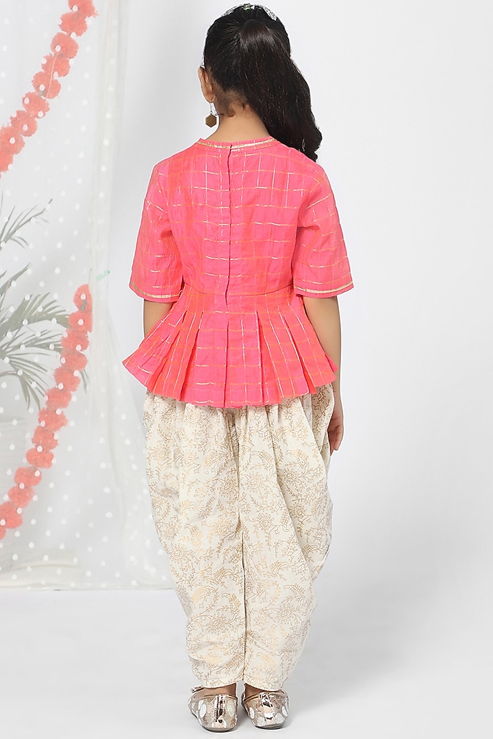 Rose Pink Silk Blend Kurta Set For Girls by Mini Chic at Pernia's Pop Up Shop