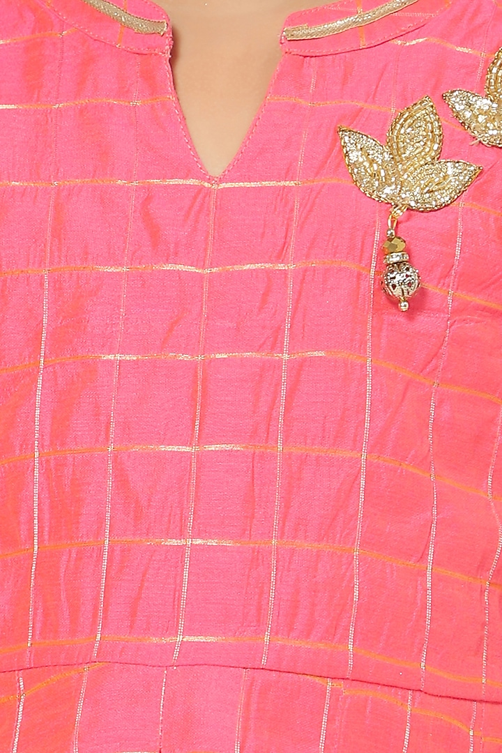 Rose Pink Silk Blend Kurta Set For Girls by Mini Chic at Pernia's Pop Up Shop