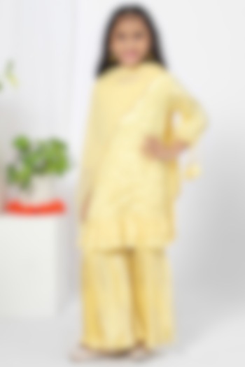 Lemon Yellow Polyester Sharara Set For Girls by Mini Chic at Pernia's Pop Up Shop