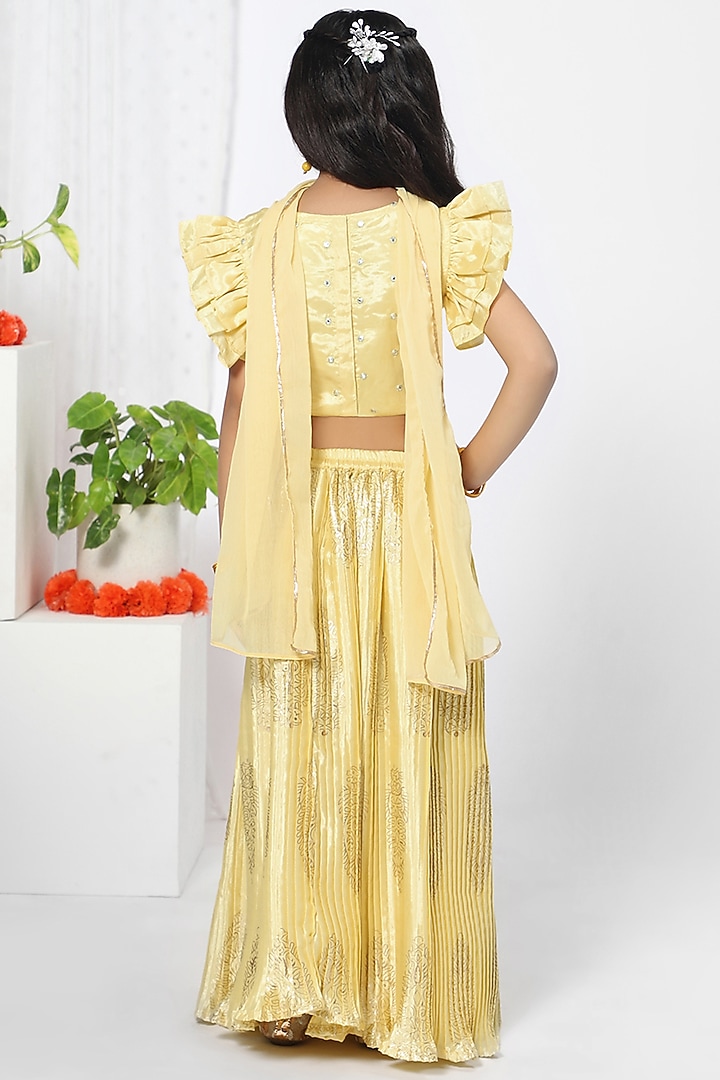 Lemon Yellow Embroidered Lehenga Set For Girls by Mini Chic at Pernia's Pop Up Shop