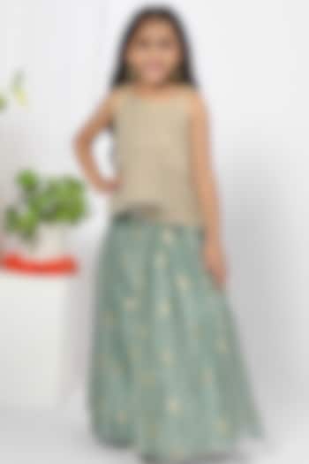 Pale Willow Green Lehenga Set For Girls by Mini Chic