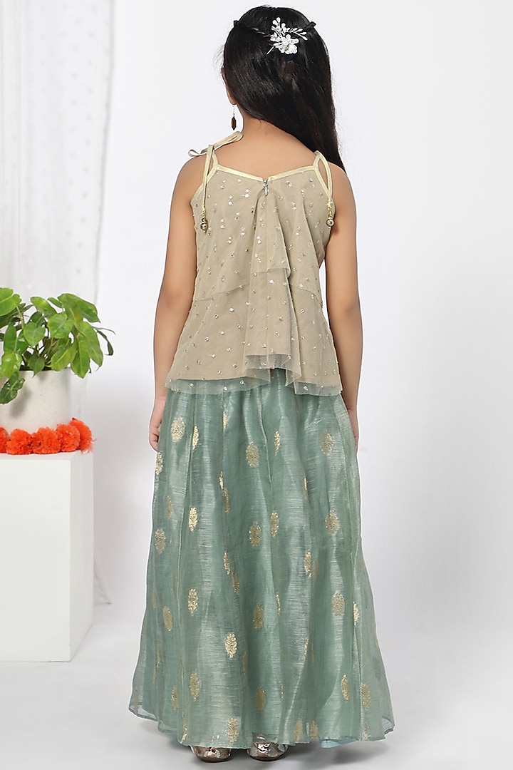 Pale Willow Green Lehenga Set For Girls by Mini Chic at Pernia's Pop Up Shop