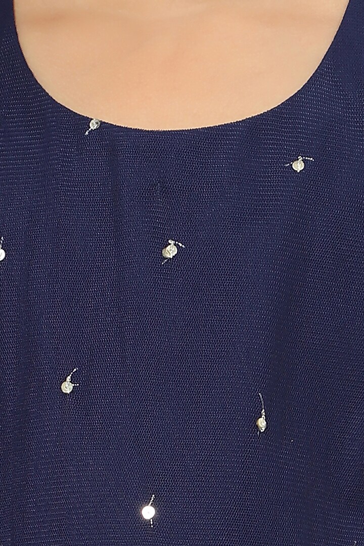 Navy Blue Embroidered Sharara Set For Girls by Mini Chic at Pernia's Pop Up Shop