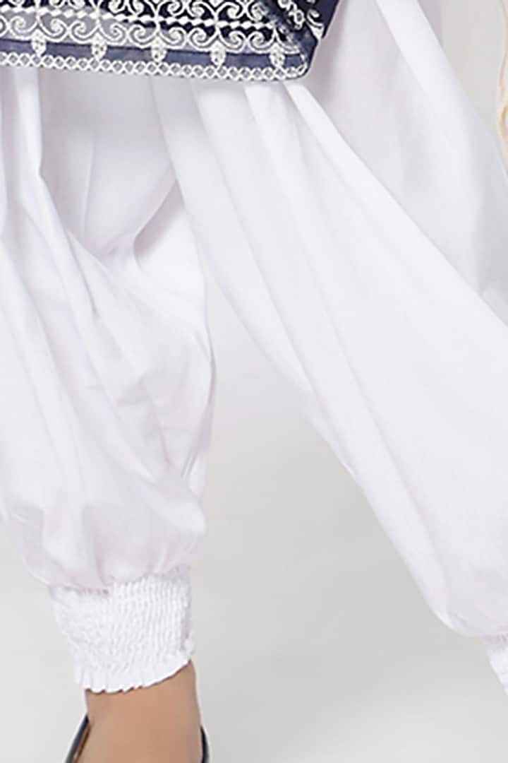 Navy Blue Embroidered Dhoti Set For Girls by Mini Chic at Pernia's Pop Up Shop