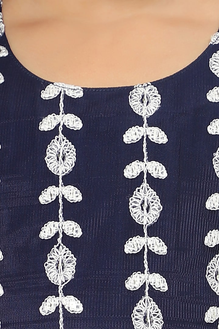 Navy Blue Embroidered Dhoti Set For Girls by Mini Chic at Pernia's Pop Up Shop