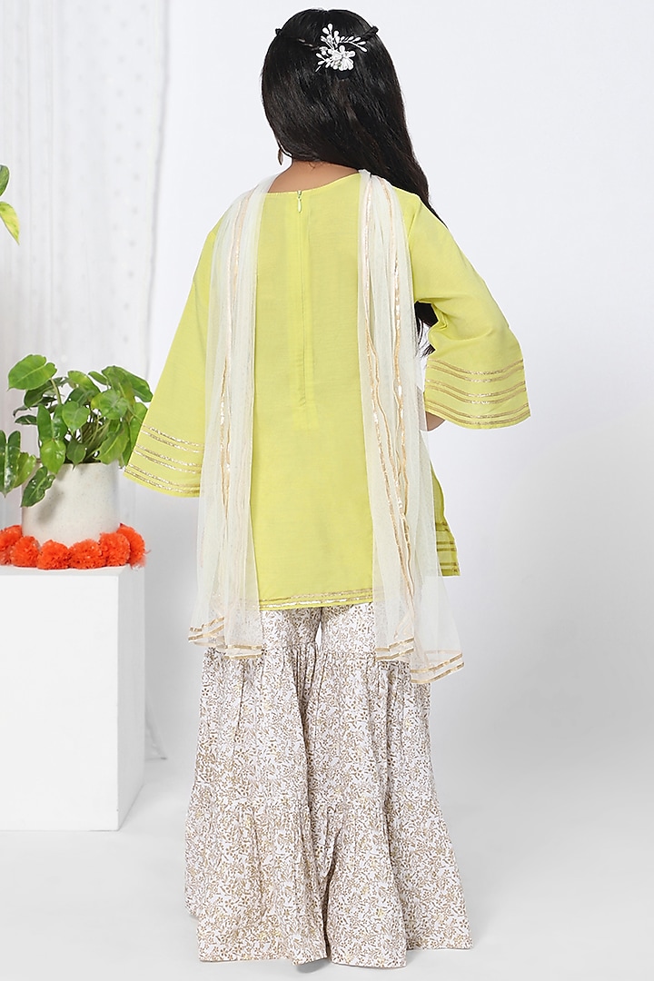Lemon Yellow Embroidered Sharara Set For Girls by Mini Chic at Pernia's Pop Up Shop