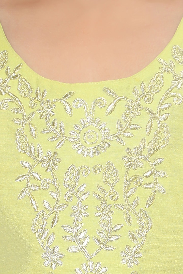 Lemon Yellow Embroidered Sharara Set For Girls by Mini Chic at Pernia's Pop Up Shop