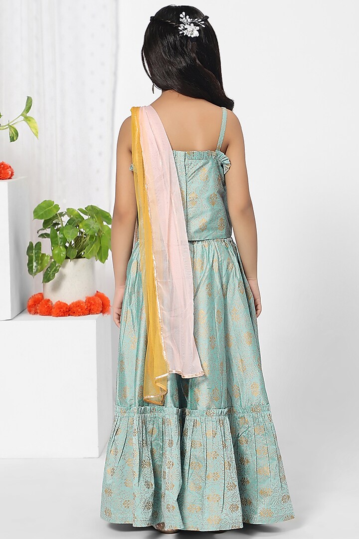 Dull Teal Green Lehenga Set For Girls by Mini Chic at Pernia's Pop Up Shop