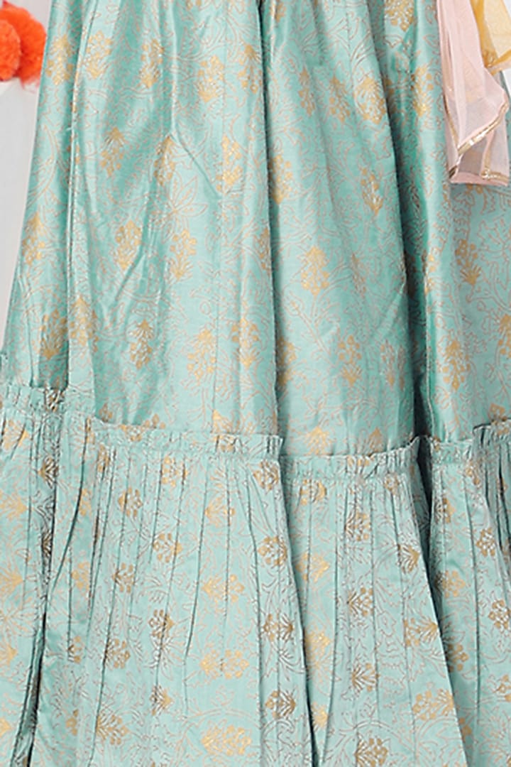 Dull Teal Green Lehenga Set For Girls by Mini Chic at Pernia's Pop Up Shop